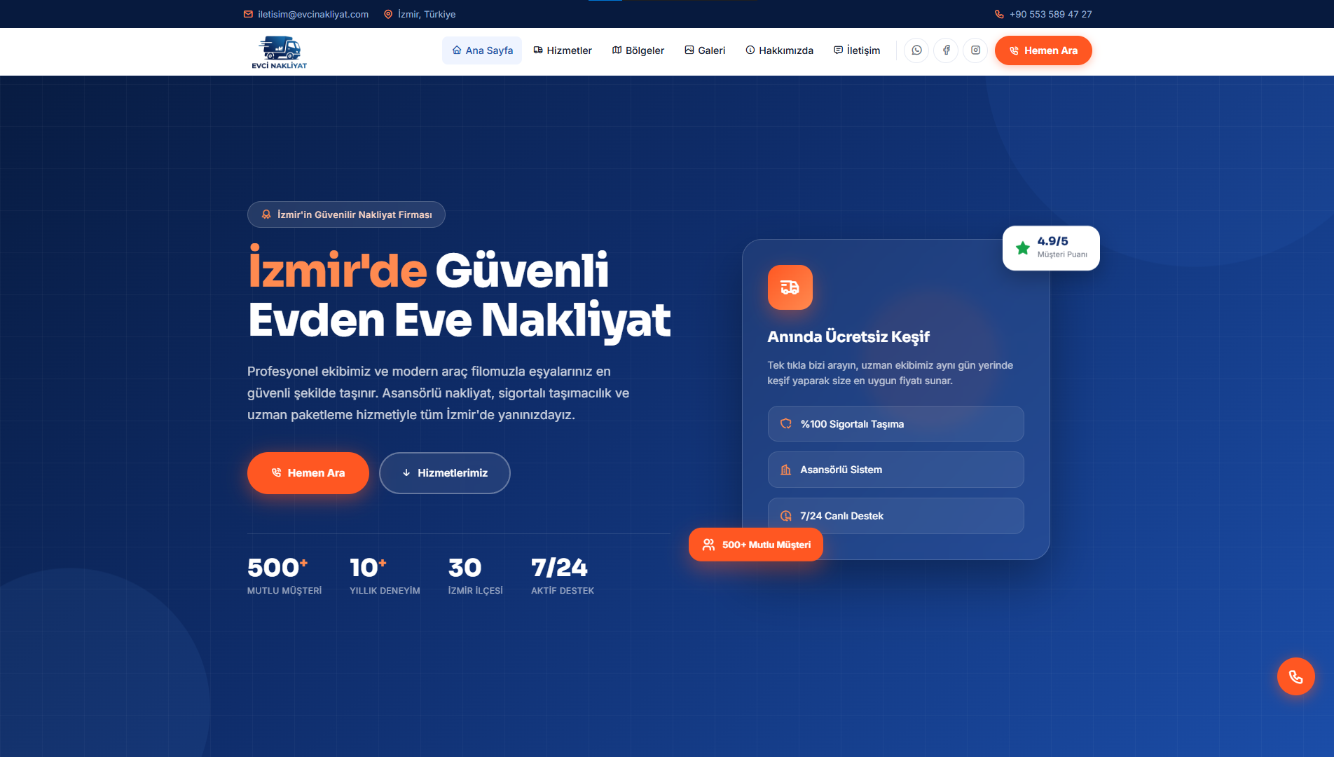 evcinakliyat.com web sitesi ekran görüntüsü